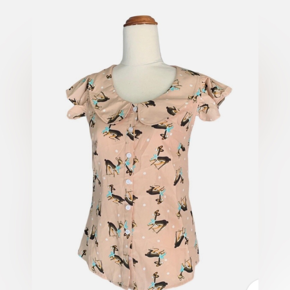 Retro print Peter Pan collared top
